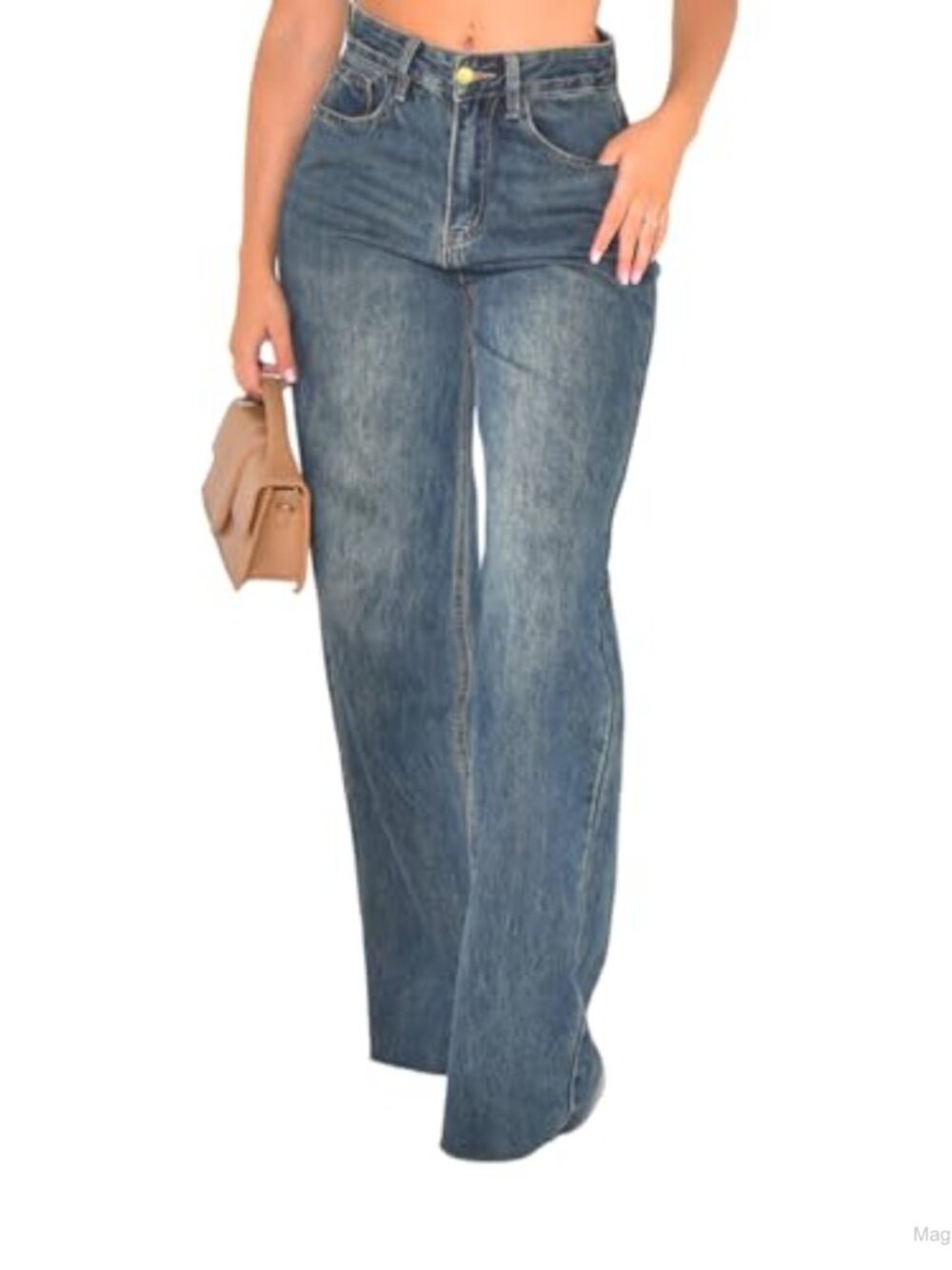 Curvy Fit Stretch Wide Leg Jeans High Waist Tummy Control Denim